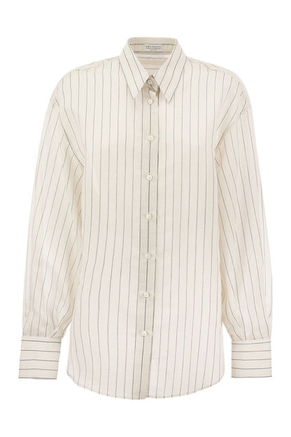 Sparkling Stripe cotton-silk poplin shirt with necklace - VOGUERINI