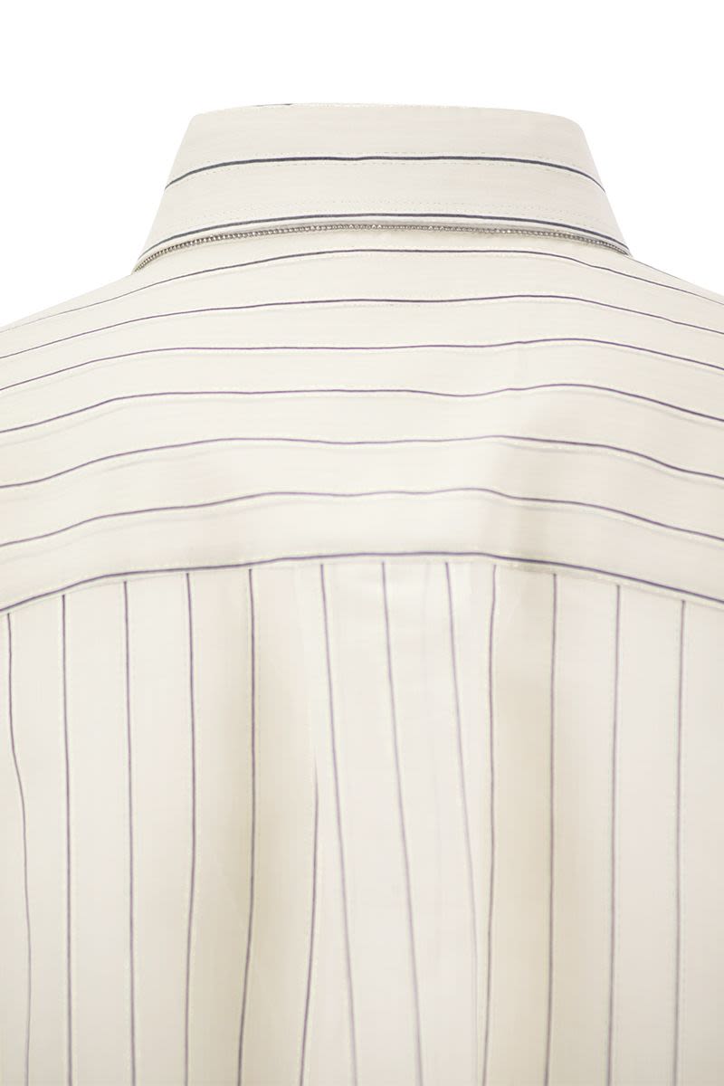 Sparkling Stripe cotton-silk poplin shirt with necklace - VOGUERINI