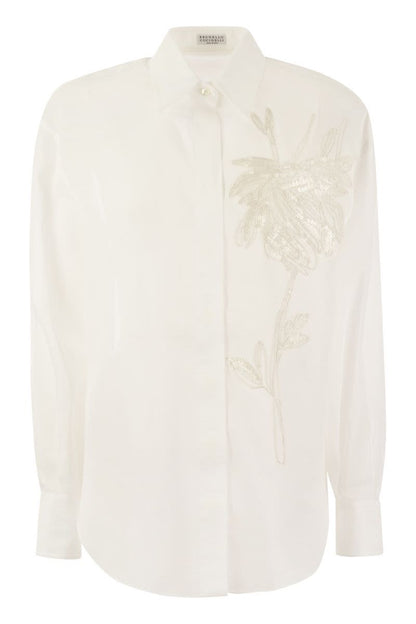 Cotton organza shirt with Dazzling Magnolia Embroidery