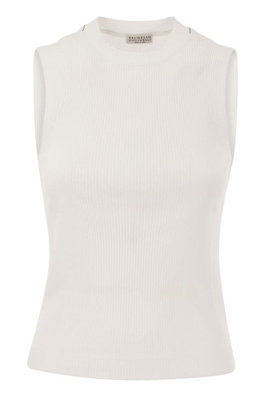 Ribbed cotton jersey top with monile - VOGUERINI