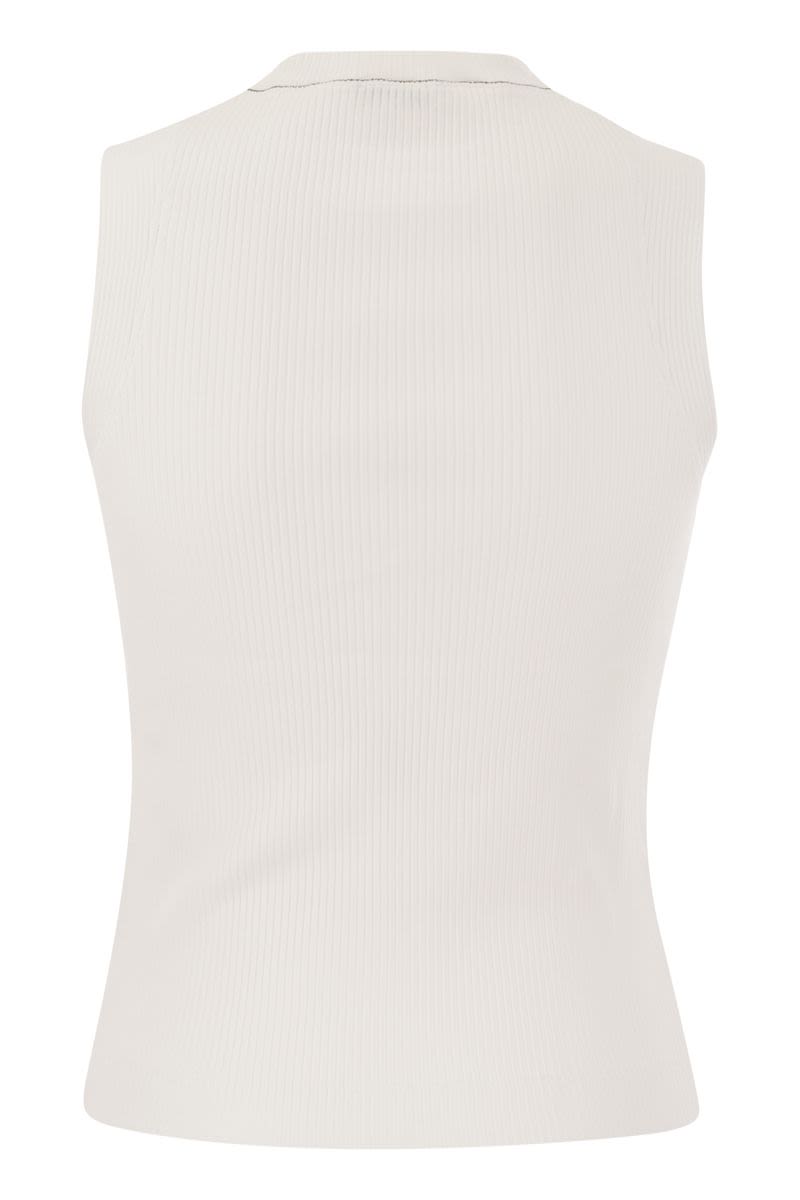 Ribbed cotton jersey top with monile - VOGUERINI