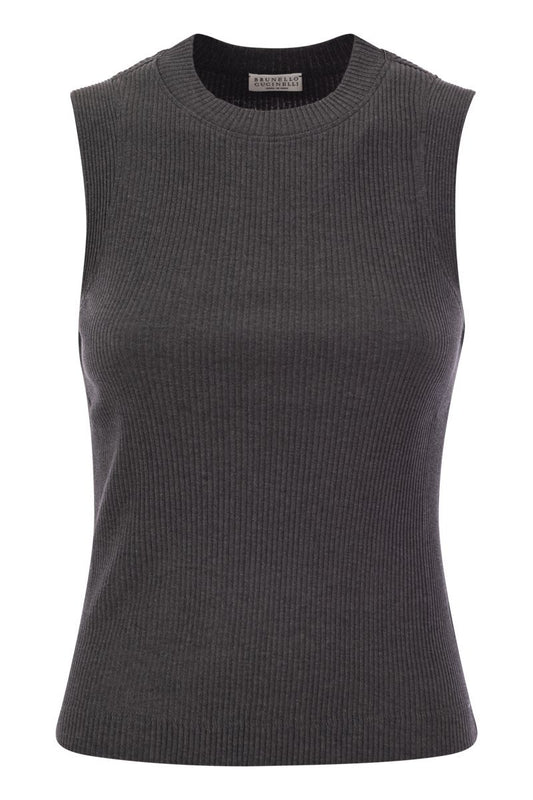 Ribbed cotton jersey top with monile - VOGUERINI