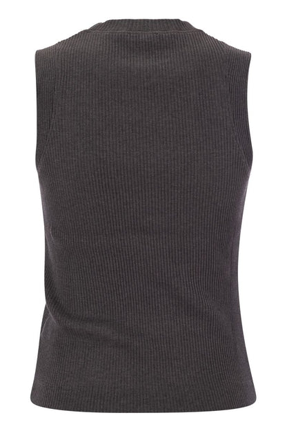 Ribbed cotton jersey top with monile - VOGUERINI