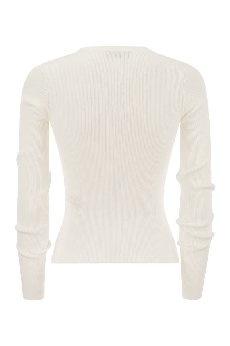 Long-sleeved ribbed viscose top with necklace - VOGUERINI