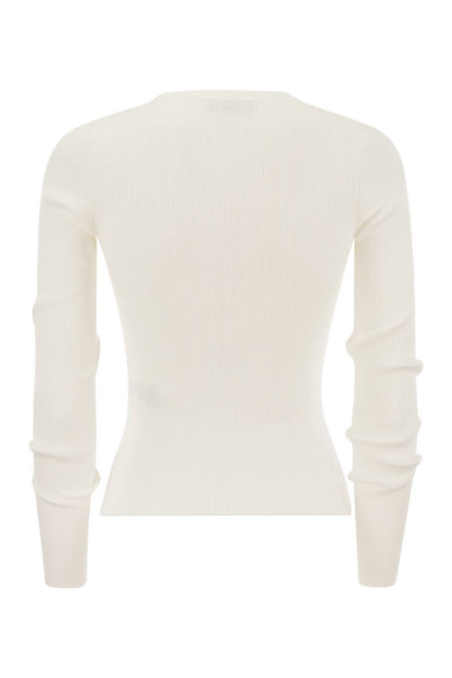 Long-sleeved ribbed viscose top with necklace - VOGUERINI