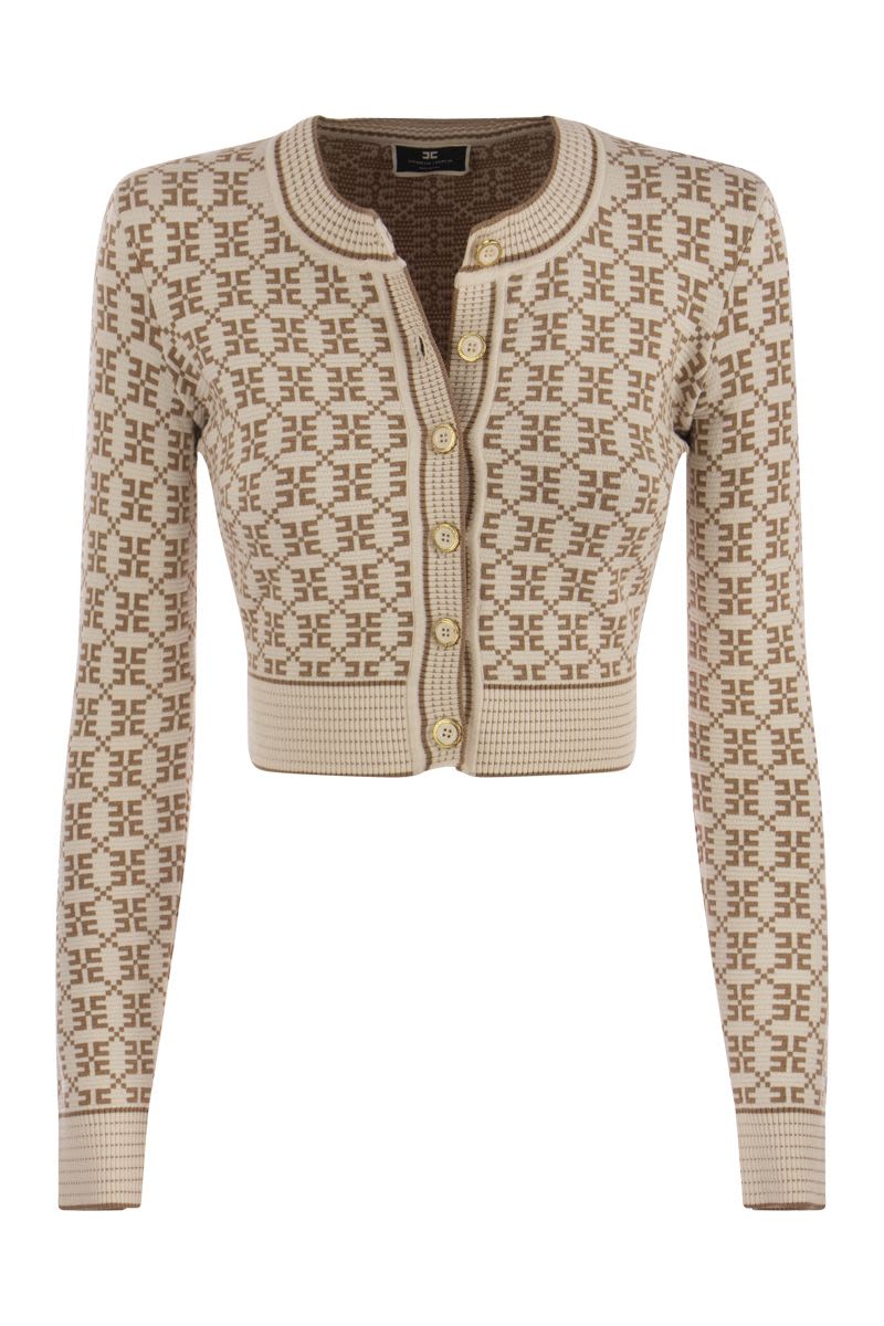 Jacquard logo knit crop cardigan - VOGUERINI