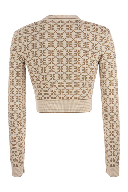 Jacquard logo knit crop cardigan - VOGUERINI