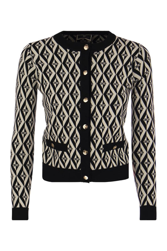 Diamond-patterned knitted cardigan - VOGUERINI