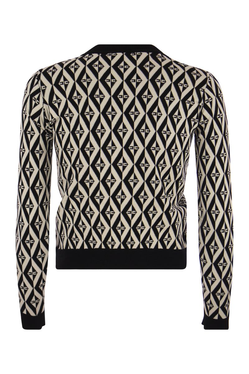 Diamond-patterned knitted cardigan - VOGUERINI