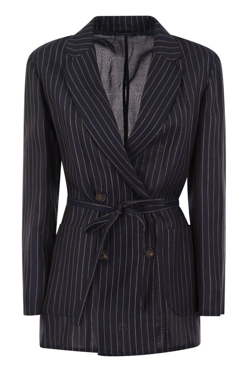 Sparkling Stripe cotton gauze jacket with belt and necklace