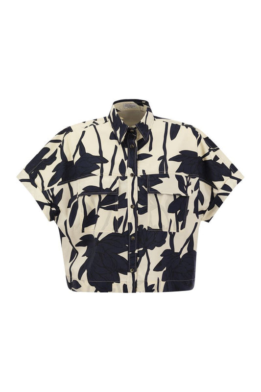 Ramage Print cotton poplin shirt with jewellery - VOGUERINI