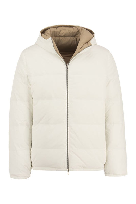 Reversible down jacket in matt nylon with hood - VOGUERINI