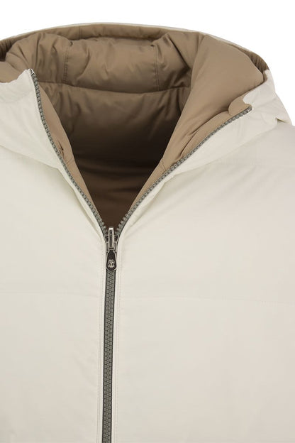 Reversible down jacket in matt nylon with hood - VOGUERINI