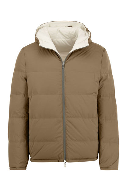 Reversible down jacket in matt nylon with hood - VOGUERINI