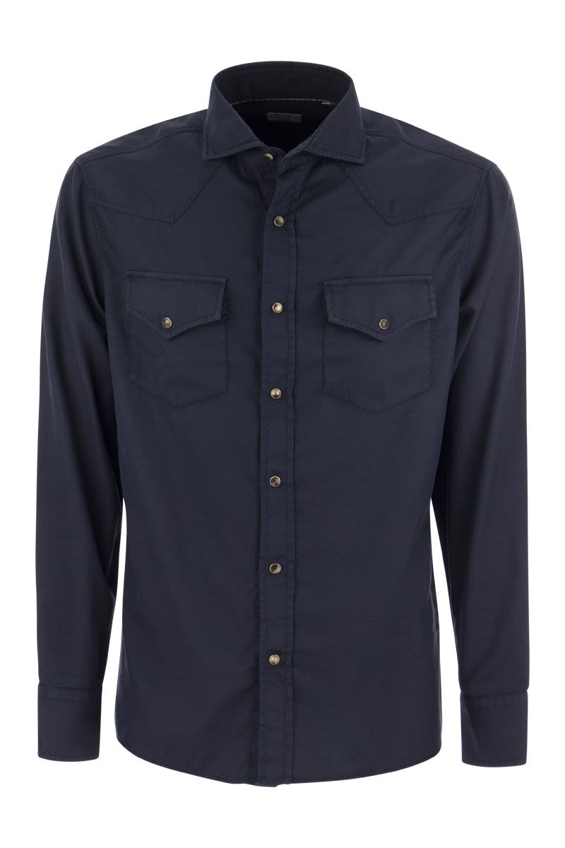 Garment dyed twill easy fit shirt with press studs - VOGUERINI