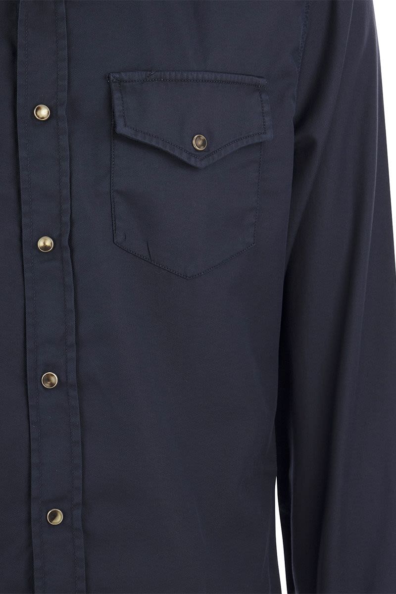 Garment dyed twill easy fit shirt with press studs - VOGUERINI