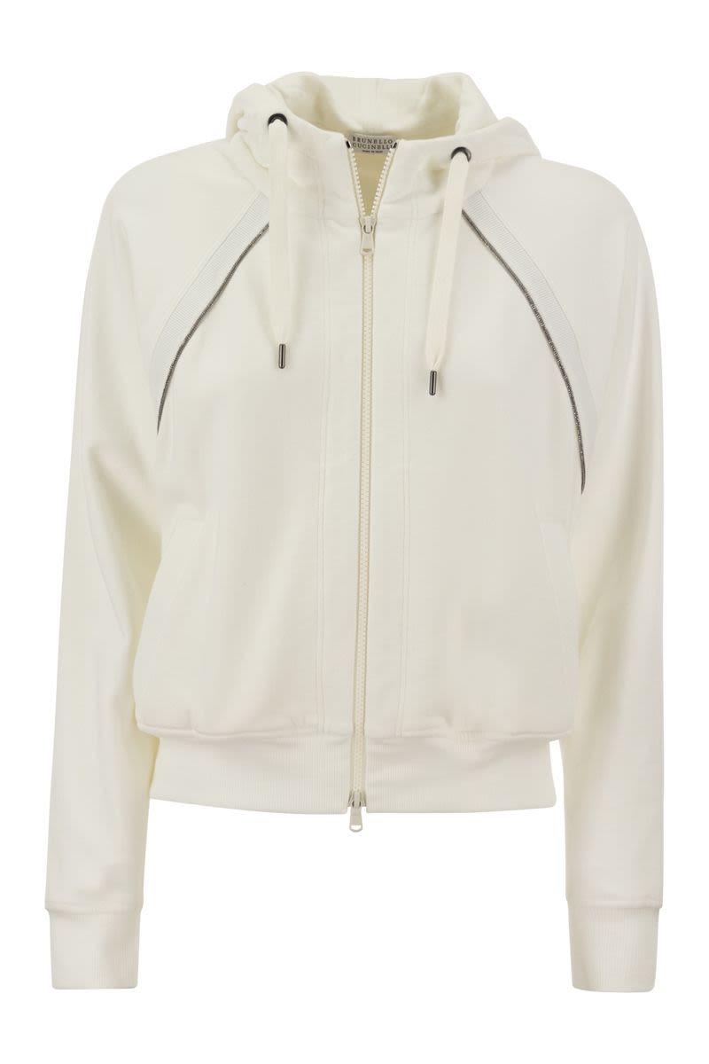 Smooth cotton fleece hooded topwear with Shiny Piping - VOGUERINI