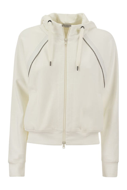 Smooth cotton fleece hooded topwear with Shiny Piping - VOGUERINI