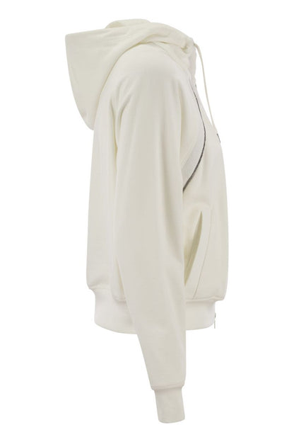 Smooth cotton fleece hooded topwear with Shiny Piping - VOGUERINI