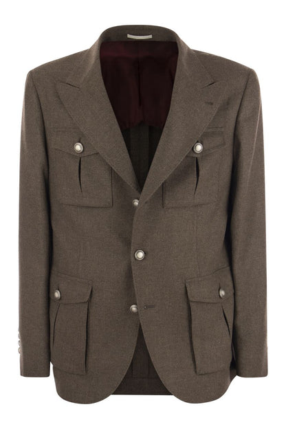 Deconstructed wool, silk and cashmere diagonal jacket with Saharan style pockets - VOGUERINI