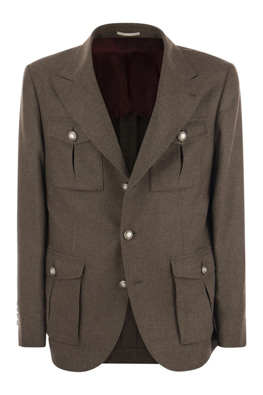 Deconstructed wool, silk and cashmere diagonal jacket with Saharan style pockets - VOGUERINI