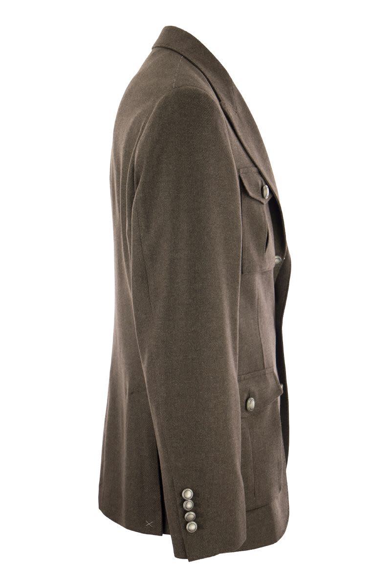 Deconstructed wool, silk and cashmere diagonal jacket with Saharan style pockets - VOGUERINI