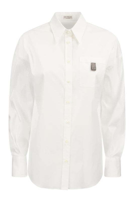 Stretch cotton poplin shirt with 'Shiny Tab' - VOGUERINI