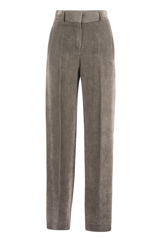 Loose Straight trousers in hammered corduroy - VOGUERINI