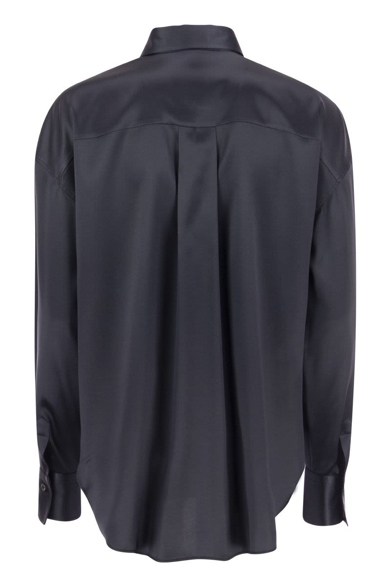 Stretch Silk Satin Shirt with Shiny Pockets - VOGUERINI