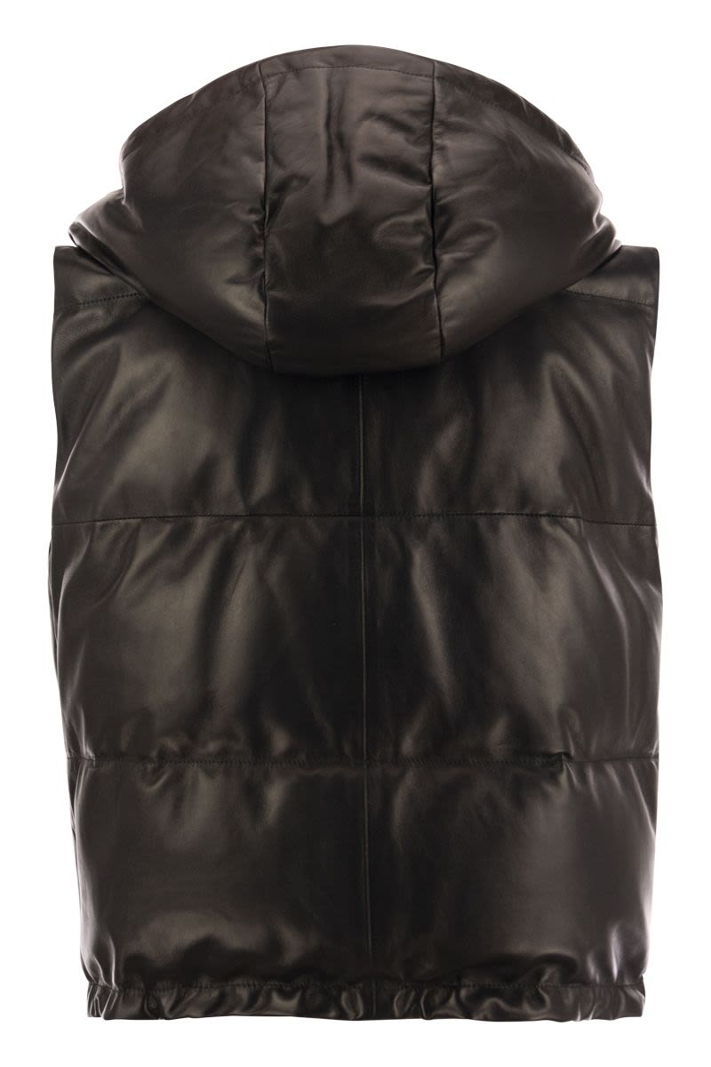 Sleeveless Leather Down Jacket - VOGUERINI