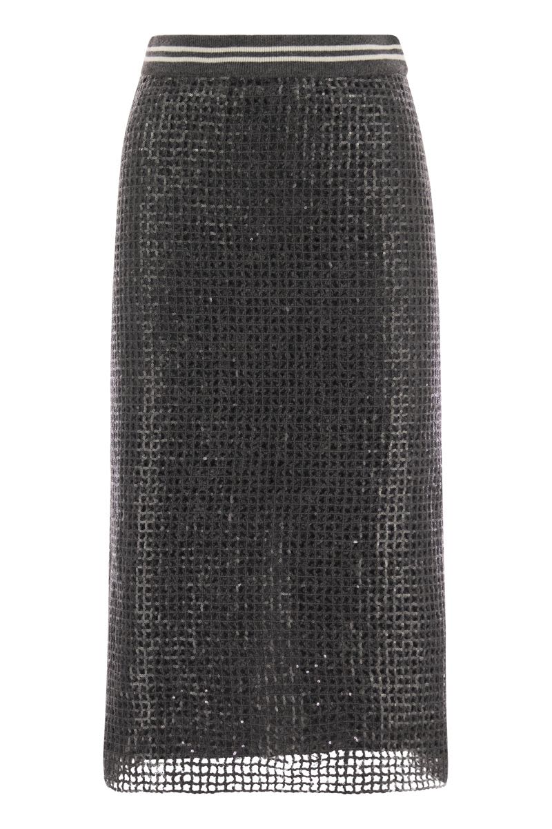 Dazzling Net Embroidery straight skirt in mohair and wool - VOGUERINI