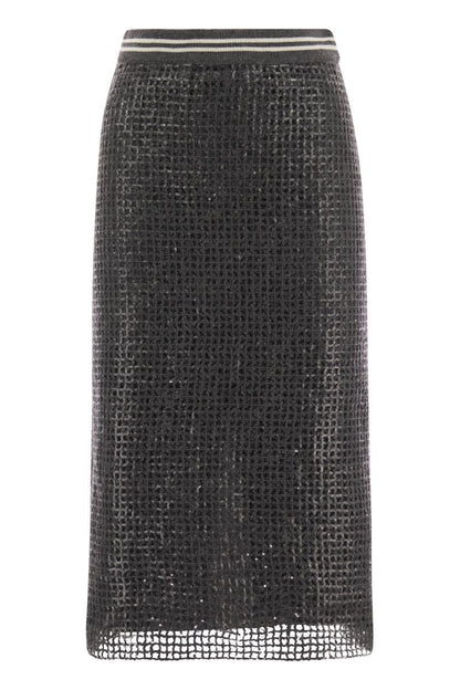 Dazzling Net Embroidery straight skirt in mohair and wool - VOGUERINI