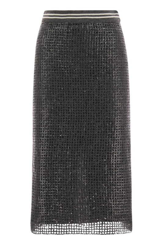 Dazzling Net Embroidery straight skirt in mohair and wool - VOGUERINI