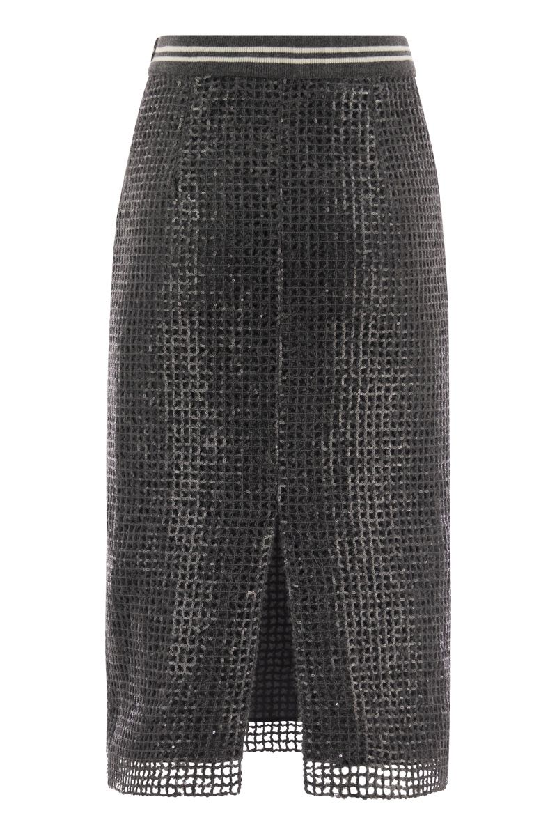 Dazzling Net Embroidery straight skirt in mohair and wool - VOGUERINI