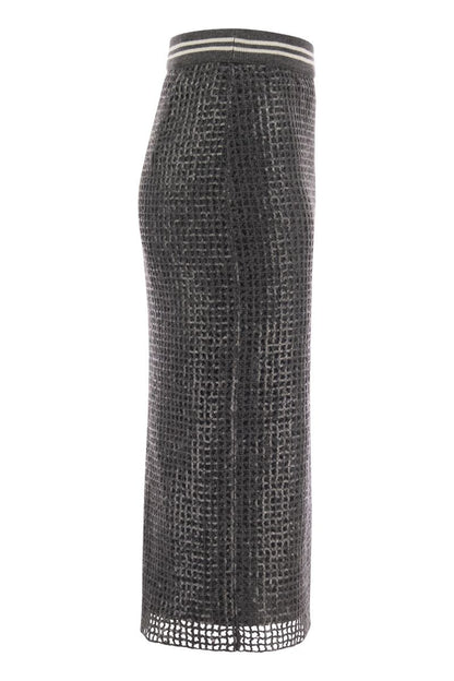 Dazzling Net Embroidery straight skirt in mohair and wool - VOGUERINI