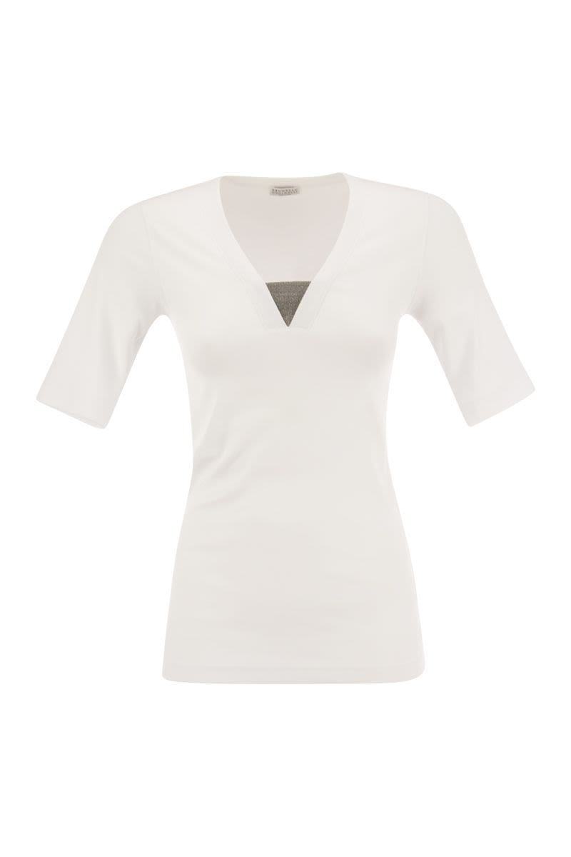 Stretch cotton rib jersey T-shirt with "Precious Insert" - VOGUERINI