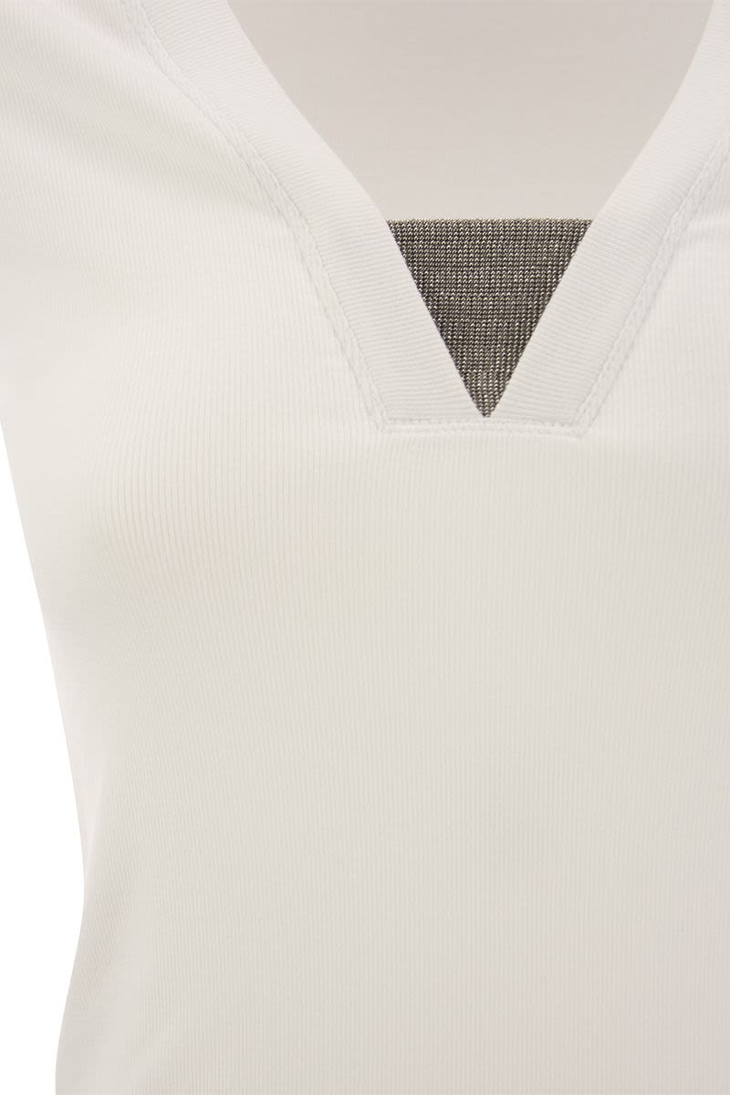 Stretch cotton rib jersey T-shirt with "Precious Insert" - VOGUERINI