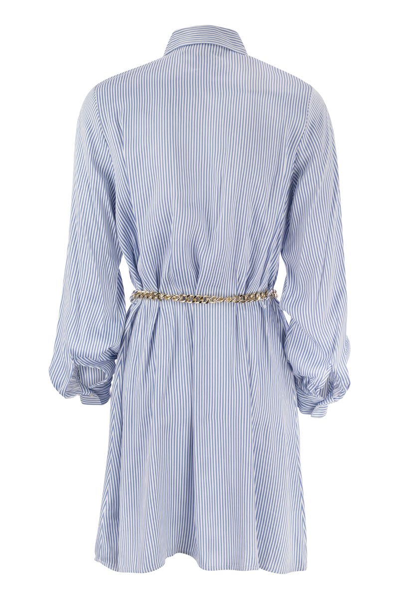 Striped viscose chemisier dress with belt - VOGUERINI