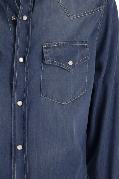 Easy fit shirt in light denim with press studs - VOGUERINI