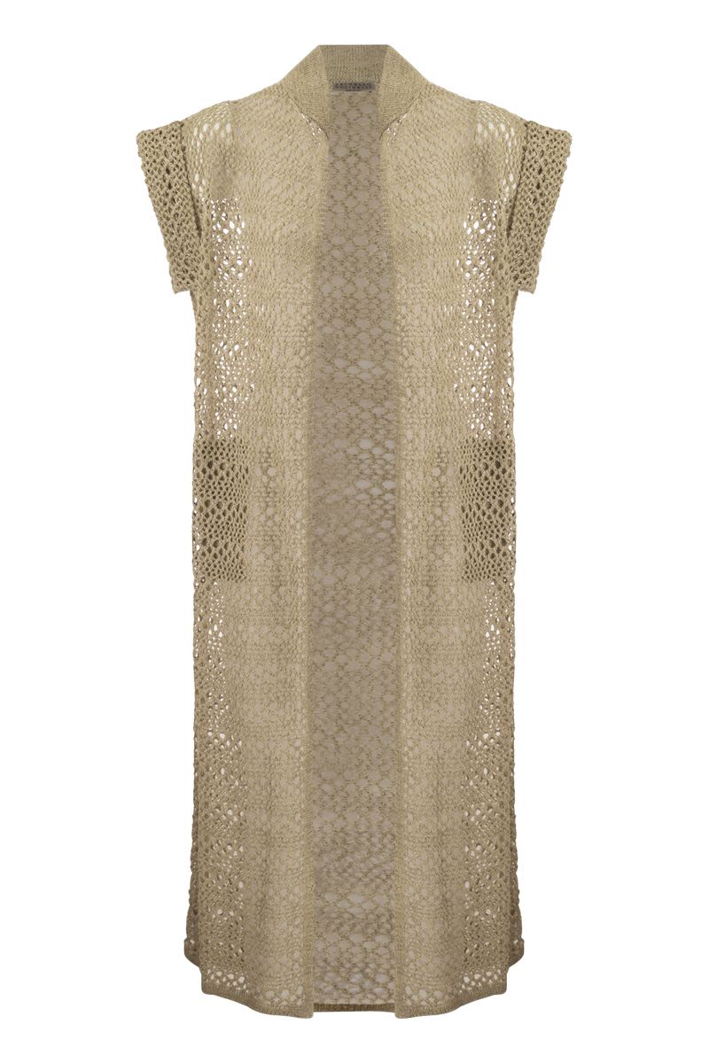 Net long cardigan in linen and silk - VOGUERINI