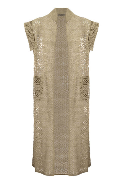 Net long cardigan in linen and silk - VOGUERINI