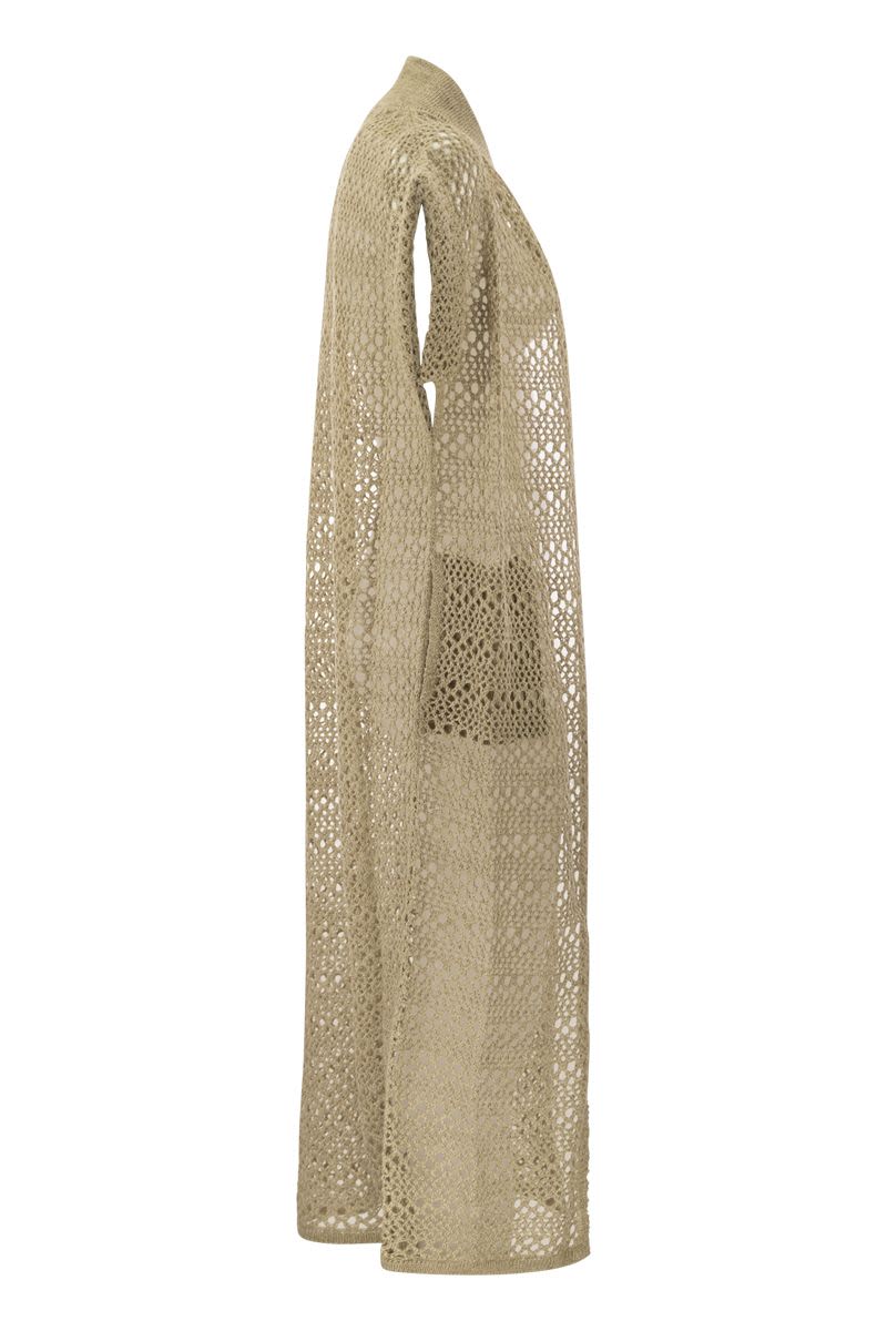 Net long cardigan in linen and silk - VOGUERINI