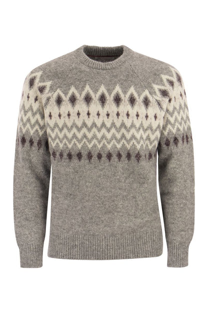 Icelandic Jacquard buttoned sweater in alpaca, cotton and wool - VOGUERINI