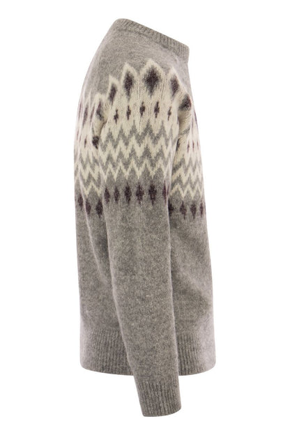 Icelandic Jacquard buttoned sweater in alpaca, cotton and wool - VOGUERINI