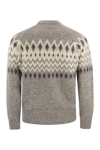 Icelandic Jacquard buttoned sweater in alpaca, cotton and wool - VOGUERINI