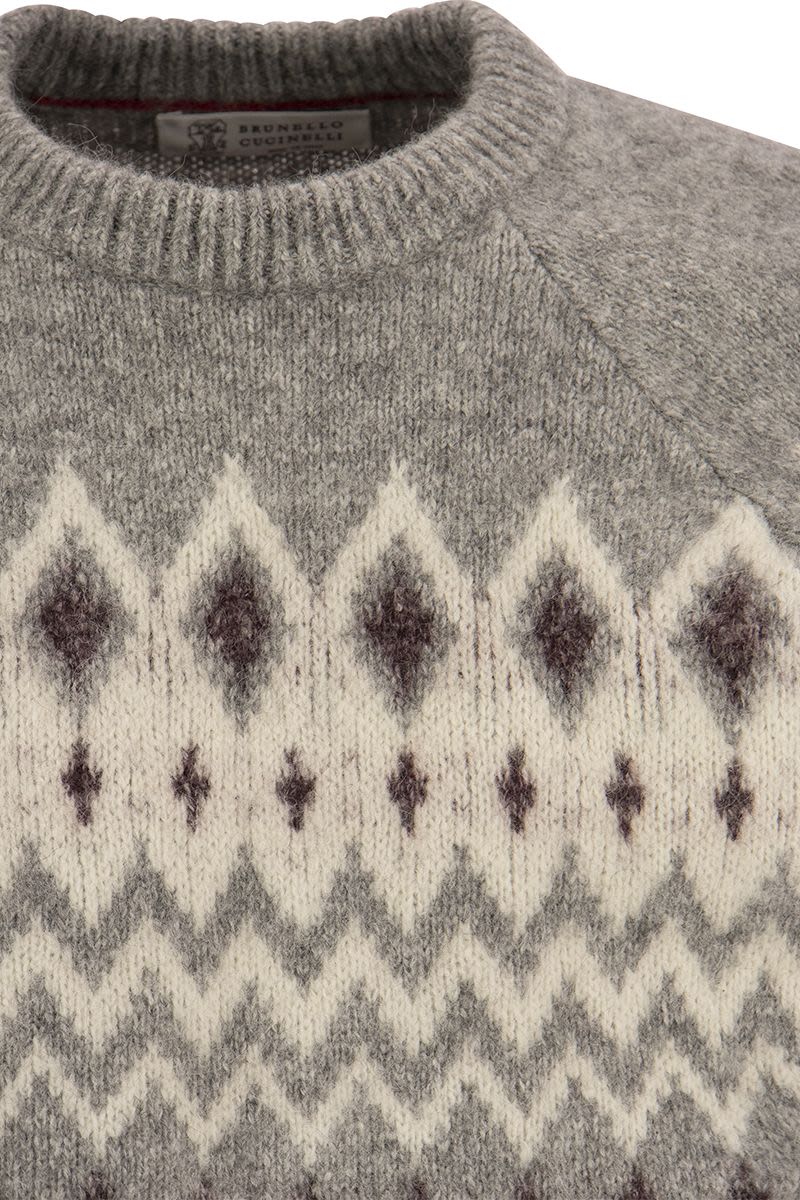 Icelandic Jacquard buttoned sweater in alpaca, cotton and wool - VOGUERINI