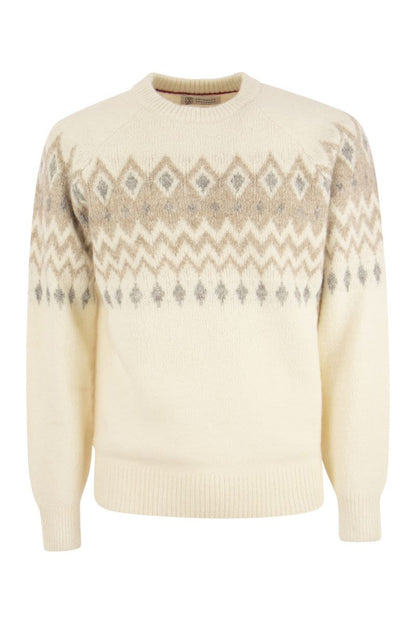 Icelandic Jacquard buttoned sweater in alpaca, cotton and wool - VOGUERINI