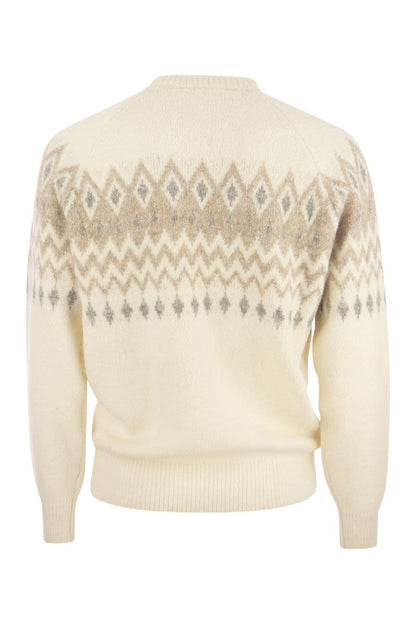 Icelandic Jacquard buttoned sweater in alpaca, cotton and wool - VOGUERINI