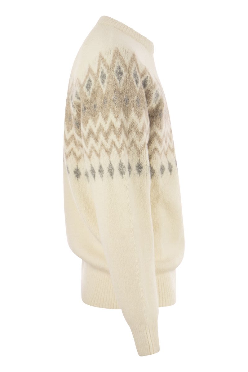 Icelandic Jacquard buttoned sweater in alpaca, cotton and wool - VOGUERINI