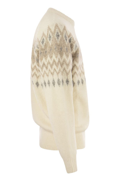 Icelandic Jacquard buttoned sweater in alpaca, cotton and wool - VOGUERINI